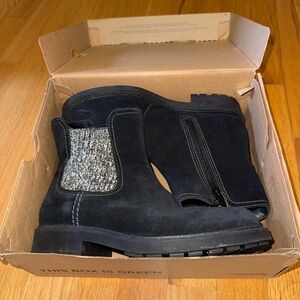 Clarks Black Suede Ankle Boots with Knit Detail
